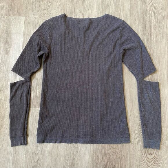 Joe's Jeans Long Sleeve Henley‎ Top Size S Brown Casual W/ Elbows Cutouts Y2K - Picture 9 of 11